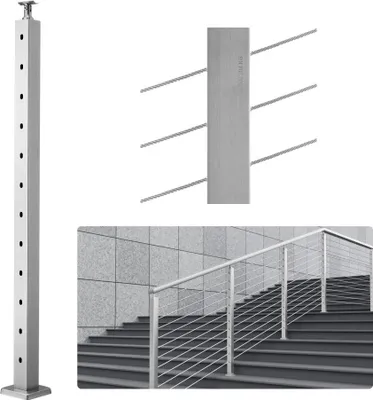 Zdjęcie produktu dla Słupek poręczy 106,68x5,08x5,08 cm z otworem pod kątem 30° - srebrny - 1 sztuka - solidny i trwały