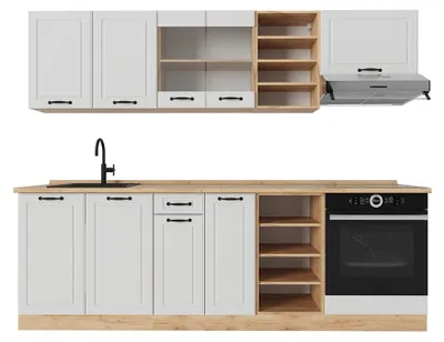 Produktbild von Küchenzeile Vicco R-Line Weiß Landhaus/Goldkraft Eiche 240 cm ohne Arbeitsplatte, Model 53293