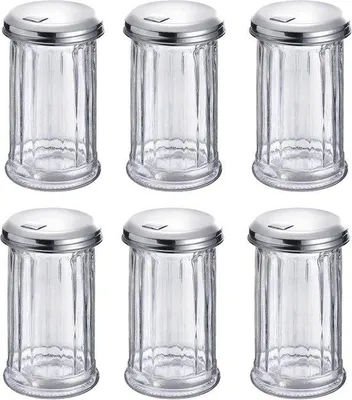 Productafbeelding van Famanu set van 6 suikerstrooiers - roestvrij staal en glas