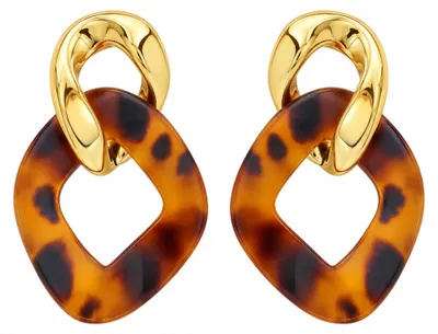 Produktbild von otolife Damen Hängeohrringe Gold-Braun – Geometrische Statement-Ohrringe mit verschlungenen Ringen in Schildpatt-Optik