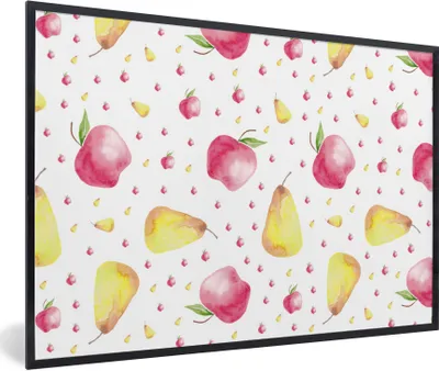 Produktbild von MuchoWow® Gerahmtes Poster Birnen - Äpfel - Aquarell 90x60 cm - Poster mit Schwarzem Bilderrahmen Wandposter Rahmen Foto Bilder - Fotorahmen - Foto-Plakat