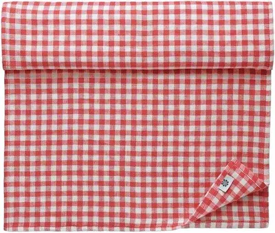Produktbild von Unyqoos® Tischläufer Estella – 100% Leinen, kariertes Gingham in Weiß-Rot, rechteckig 40 x 150 cm, industriell vorgewaschen (stonewashed)