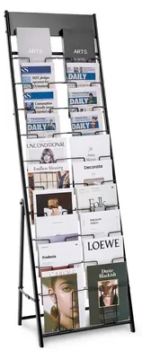 Zeitschriftenständer, 20 Fächer, 490x333x1545 mm, Metall, schwarz
