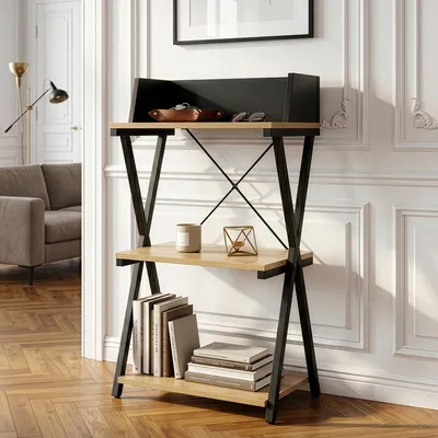 Produktbild von Standregal 'Kappespoo' mit 3 Ebenen 84 x 50 x 30 cm Schwarz / Eicheoptik
