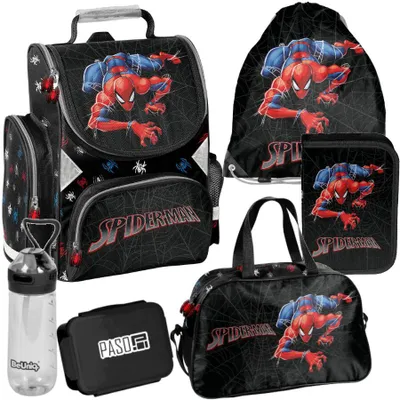 Produktbild von Schulranzen 6-tlg. Set für Mädchen & Jungen SPIDERMAN– Paso Ranzen, Mäppchen, Tasche, Flasche, Frühstückstasche
