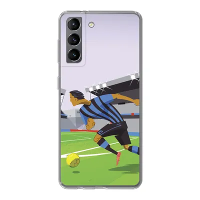 Produktbild von MuchoWow® Handyhülle Schutzhülle Hülle für Samsung Galaxy S21 Eine Illustration von Spielern, die in einem Stadion Fußball spielen - Junge - Mädchen - Kinder Silikon Softcase Handy Hülle - Softcase