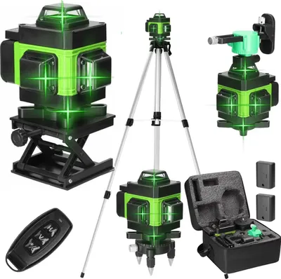 Produktbild von 4D Laser Wasserwaage - 16 Linien vertikal & horizontal - Selbstnivellierung 4° - Präzision ±0,3 cm auf 10 m - 505–520 nm grüner Laser - Mit Stativ
