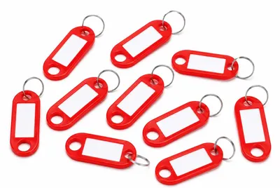 Produktbild von 20er Pack Schlüsselanhänger zum Beschriften Einfarbig - Schlüsselschilder mit Ring beschriftbar | Schlüsselring zum Beschriften | Schlüsselring Kunststoff mit auswechselbaren Etiketten - ROT