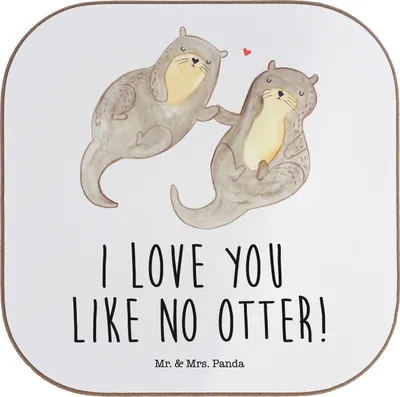Produktbild von Mr. & Mrs. Panda Untersetzer Otter Hände halten - Weiß - Geschenk, Glas, Romantisch, Liebe, Coaster, Seeotter, Paar, Verliebt, unterleger, Gläser, für, gläseruntersetzer