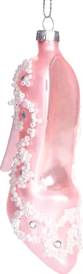 Produktbild von BRUBAKER High Heel Rosa Weiß - Handbemalte Weihnachtskugel aus Glas - Christbaumschmuck Figuren lustig Deko Anhänger Baumkugel - 9 cm