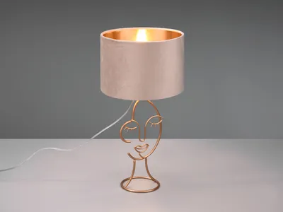 Produktbild von LED Tischlampe Nachttischlampe Fensterbank Lampenschirm Samt Beige Gold, 46cm