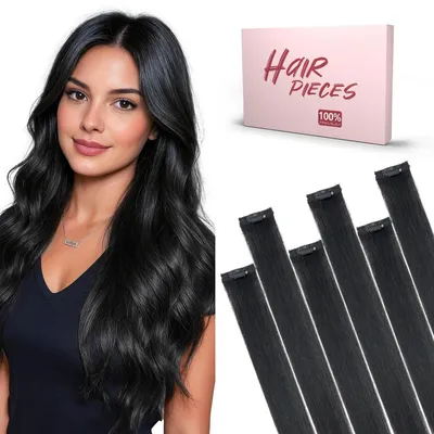 Immagine prodotto di Clip-in per extension di capelli naturali, 6 ciocche, 30 cm, colore nero, tonalità #1