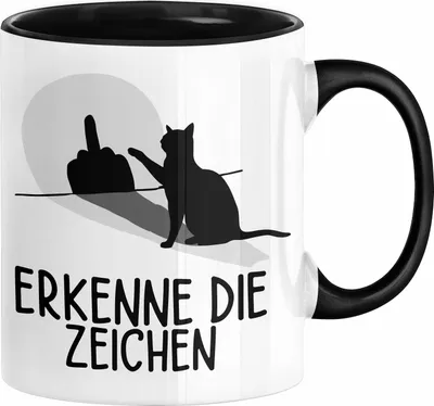 Produktbild von Erkenne Die Zeichen Tasse Geschenk Tasse Mittelfing** Geschenkidee Kaffee-Becher Sarkasmus Spruch (Schwarz)