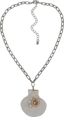 Produktbild von Steuer Modeschmuck Anhänger mit Kette Metall 40+7cm silber Glasstein weiß 445040020