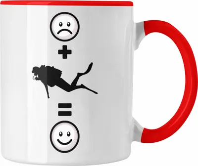 Produktbild von Trendation - Tauchen Tasse Geschenk für Taucher  :( + Tauchen = :) Lustige Geschenkidee Geburtstag (Rot)
