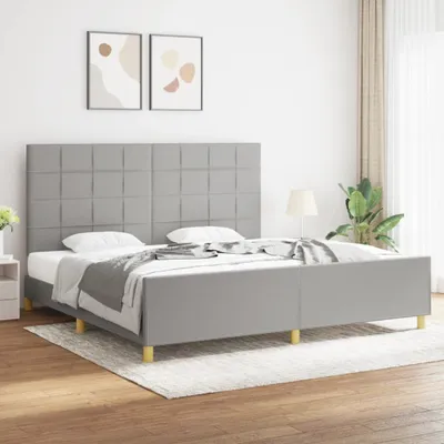 Produktbild von vidaXL Bettgestell mit Kopfteil Hellgrau 200x200 cm Stoff - Bettgestell Mit Kopfteil - Bettgestelle Mit Kopfteile - Bettgestell - Bett Mit Kopfteil