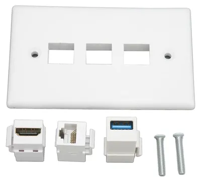 Zdjęcie produktu dla Płyta montażowa do interfejsów multimedialnych HD, gniazdo CAT6 i USB 3.0 bez potrzeby lutowania, z 3 portami