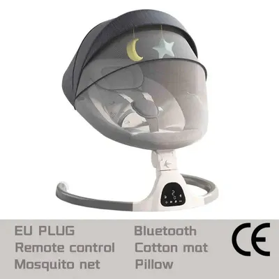 Produktbild von Babyschaukel – Elektrischer Schaukelstuhl mit Fernbedienung, Moskitonetz und Spielzeug – Grau