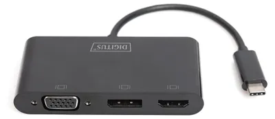 Produktbild von Digitus USB-C™ 3in1 Triple Monitor Adapter (HDMI, DP, VGA), 84 mm, 42 mm, 14 mm, 43 g, 0 - 45 °C, 160 mm