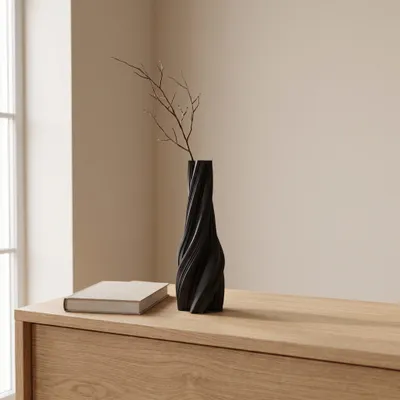 Produktbild von Deko Vase gedreht 18,2 cm, spiralförmig aus PLA – Schwarz