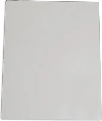 A flat, square, light gray object, likely a piece of glass or a similar material, presented against a light gray background.