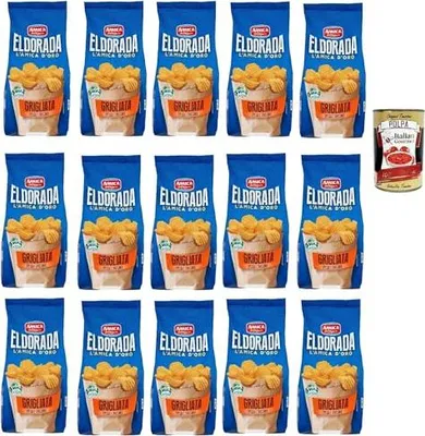 Produktbild von Amica Chips Eldorada Grigliata Salzige Kartoffelchips mit gewelltem Schnitt 15x 130g glutenfreie knusprige Kartoffel chips + Italian Gourmet polpa 400g