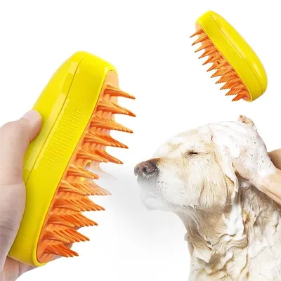 Produktbild von Haustier-Sprühmassagekamm (leuchtend gelb), One-Touch-Anti-Fliegenhaar, Kämmen ohne die Haut zu verletzen, Universalkamm für Katzen und Hunde