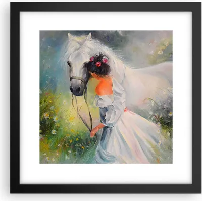 Produktbild von Gerahmtes Poster - Schwarzer Rahmen - Frau Wiese Pferd - 30x30 cm - Wand Bild - Wanddeko - Wandbilder - Kunstposter - Wandposter - Bilderrahmen - Bilder - Kunstdruck - Wandbild - P2BAC30x30-3470