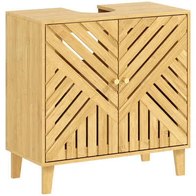 Produktbild von Unterschrank aus Bambus, Badezimmerschrank mit verstellbarem Einlegeboden und Lamellentš¹ren, 60 x 30 x 60 cm, natur