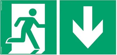Produktbild von notlok Safety Work - 1x - Evakuierungsschild - nach unten (rechts) - 30x15cm | PVC Platte + Schaumstoffklebeband | Notausgangsschild Nachleuchtend