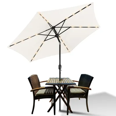 Immagine prodotto di Jopassy Ombrellone da giardino da 2,7 m Ombrellone da balcone UV40+ Resistente all'acqua con LED solare, beige, 2,7 m