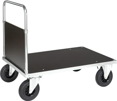 Produktbild von Kongamek Plattformwagen, verzinkt 1000x700x900mm mit MDF-Platte, geschlossenem Schiebegriff, Gummibereifung und Bremse