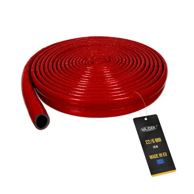 Produktbild von NAJDER TER MAX Wärmedämmung, Isolierrohre aus Polyethylenschaum, Schalldämmung, Feuchtigkeitsbeständigkeit, Korrosionsschutz, Länge 10 m, Durchm. 22/6 mm, rot.