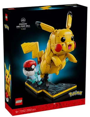 Productafbeelding van LEGO Pokémon Pikachu en Pokéball - Bouwset voor volwassenen - Modelbouw met een beweegbare anime-figuur en een dynamische standaard - DIY decoratie voor kamer of bureau - Cadeau voor gamingfans - 72152
