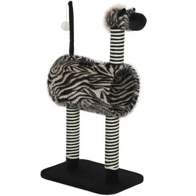 Produktbild von Kratzbaum Zebra-Design mit Katzentunnel Ø25 cm, Katzenbaum 93 cm, Kratzstämme,48,5x35x93cm
