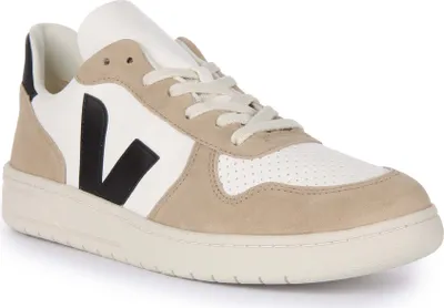 Produktbild von Veja V 10 Herren Schnürung Chromefree Leder Turnschuhe Weiß Grau – 12 Großbritannien - 46 EU - 12 US / Weiß grau