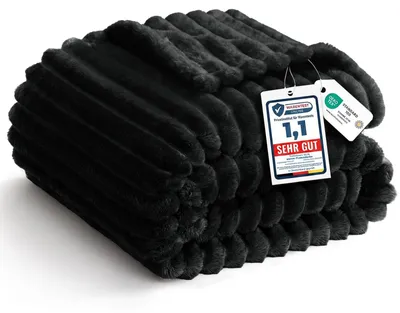Immagine prodotto di Coperta morbida e soffice, 130x150 cm, a righe nere, ideale per il divano