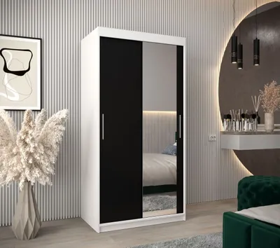 Produktbild von Schwebetürenschrank mit einer Breite von 100 cm TIMEA 2 – Weiß/Schwarz