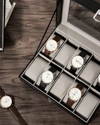 Produktbild von Famanu Uhrenkasten für 24 Uhren - Leder mit Glasdeckel