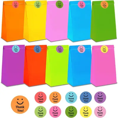 Produktbild von Geschenktüten Kraftpapier Bunt 40 Stück mit 40 Stickern 13x8x24cm