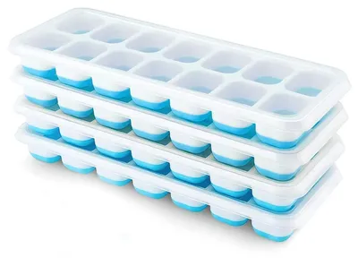 Obrázek produktu pro Silikonová forma na ledové kostky se víkem, balení 4 kusů, úsporná, stohovatelná, bez BPA, modrá