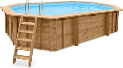 Produktbild von Interline Java Holzpool 6,40 × 4,00 m – 1,38 m Oval – Wärmepumpe-Set