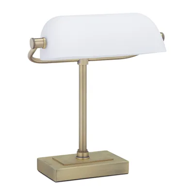 relaxdays Bankerlampe mit weißem Glasschirm