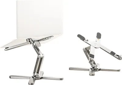 Produktbild von Laptopstaender mit 360¡ã drehbarem, faltbarem Metallhalter fuer 16-Zoll-Computer-Notebooks, X-foermiger, ergonomischer, tragbarer, verstellbarer Laptopstaender fuer den Schreibtisch