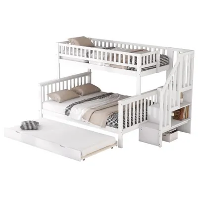 Produktbild von Etagenbett mit 3 Schlafgelegenheiten und Lattenrost, Kinderbett mit Rausfallschutz, Holzbett, Jugendbett