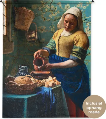 Produktbild von MuchoWow® Wandteppich Wandbehang Milchmädchen - Mandelblüte - Van Gogh - Vermeer - Gemälde - Alte Meister 150x200 cm Tapisserie Dekoration Wandtuch - Wandaufhängung - Moderner