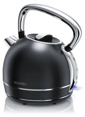 Productafbeelding van Arendo waterkoker, 1,7 liter, 2200 W, roestvrij staal, retro design, vintage stijl, met oververhittingsbeveiliging en droogkookbeveiliging, zwart