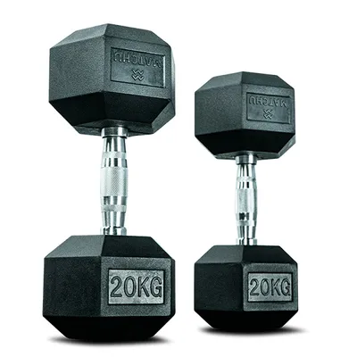 Produktbild von Matchu Sports Hantel Hexagon Set | 2 x 20 kg aus Gummi Ergonomische Verchromte Griffe | Dumbbell Set Kurzhantel Set Hanteln Kurzhanteln