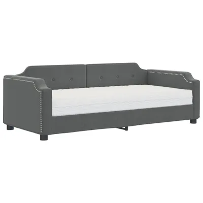 Image de vidaXL Lit de jour avec matelas gris foncé 90x200 cm Tissu