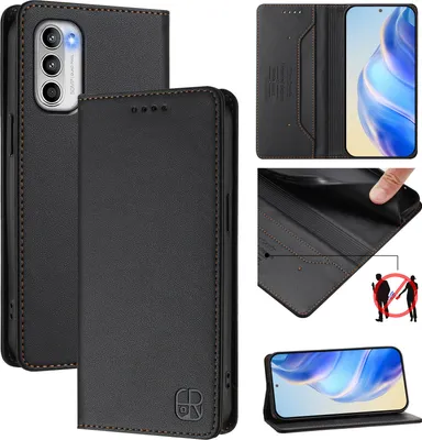 Image de Etui en cuir pour Motorola Moto G (2022), étui à rabat avec fentes pour cartes, portefeuille et support Noir